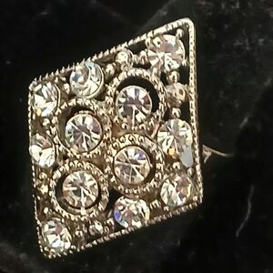 Diamond Shaped Silvertone Faux Diamond Ring Adjustable